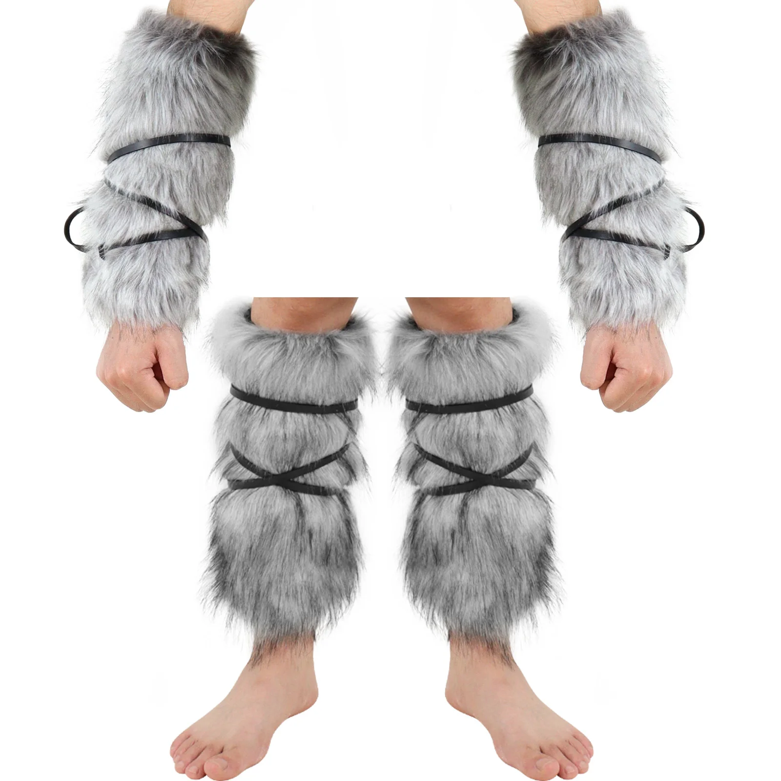 Ensemble de couvre-bras et chauffe-jambes en fausse fourrure, accessoire pour Costumes de Cosplay d'halloween