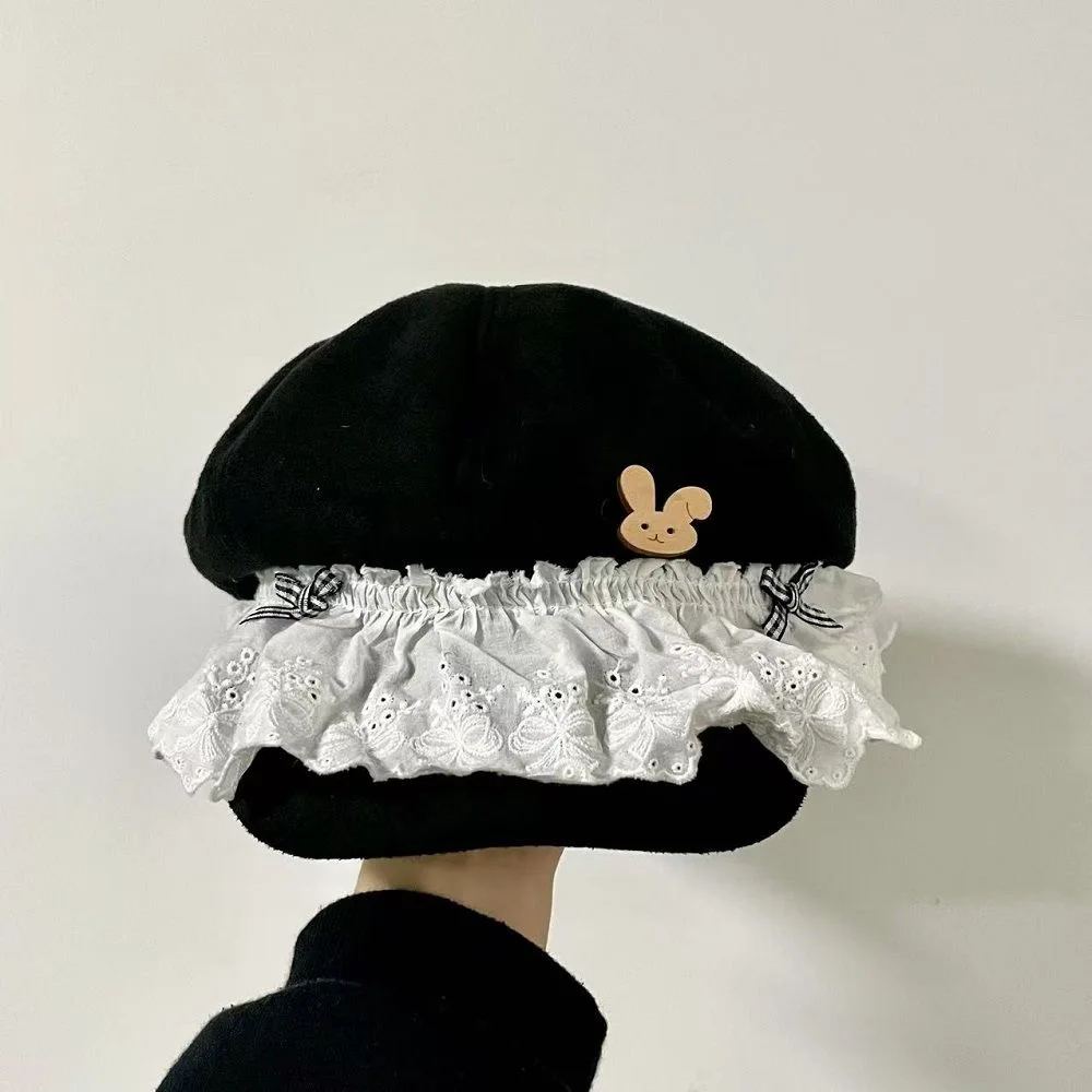 Mori Girl-boina de encaje de doble capa para chica, gorro octogonal transpirable informal elegante para viajes al aire libre, estilo Lolita, Vintage
