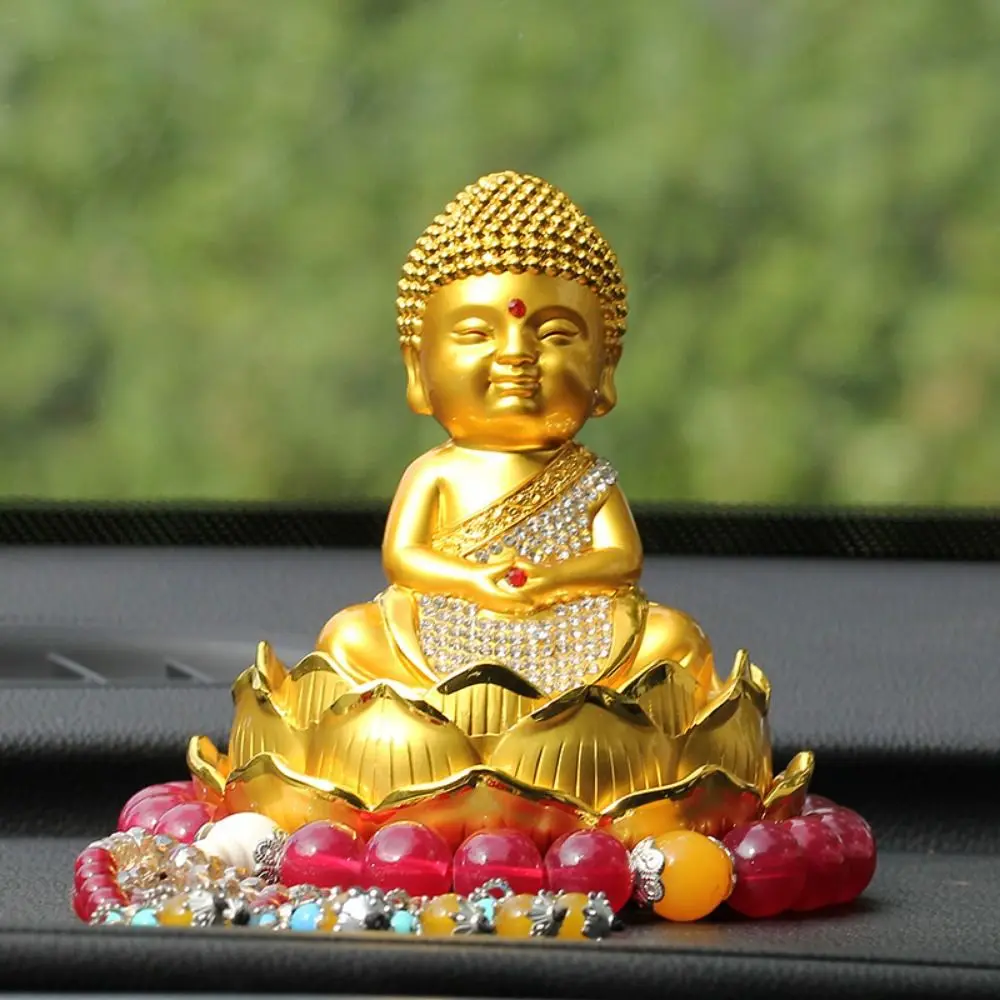 Little Sami Buddha The Little Monk Car Decoration Perfume Seat Set with Rhinestone Lotus Buddha Car Aromatherapy