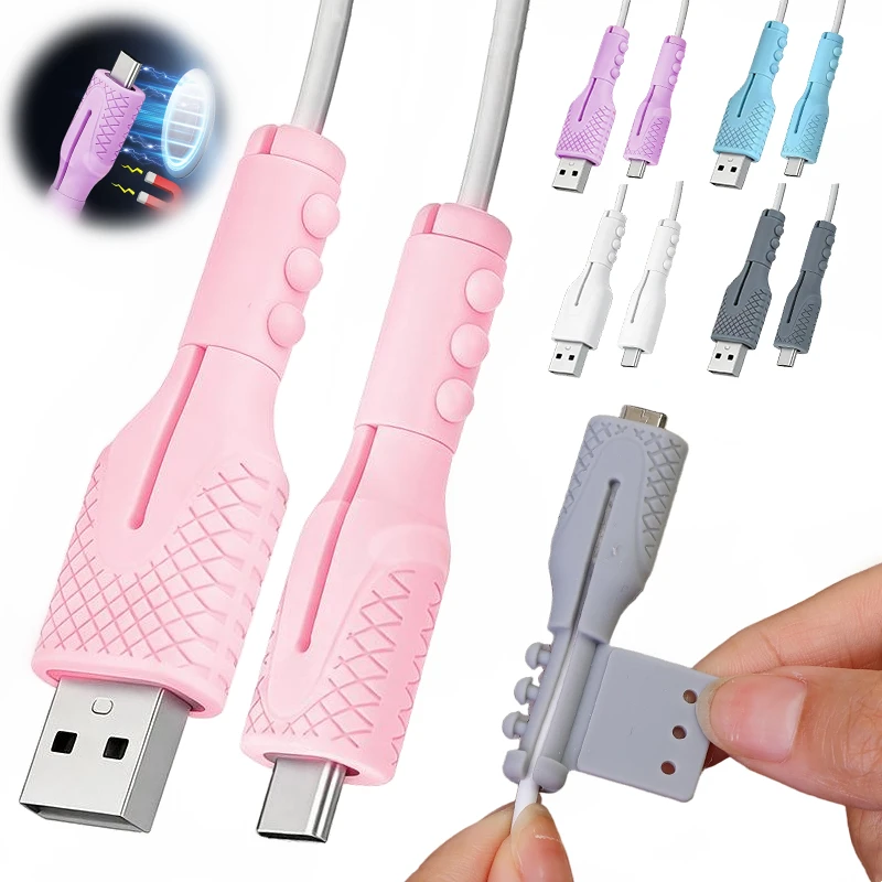 Magnetic USB Type C Silicone Charger Cable Protector Cover for iPhone Samsung mi Universal Charger Data Cord Anti-Break Winder