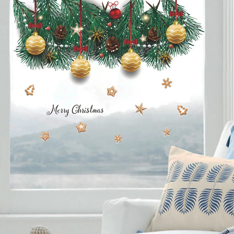 Merry Christmas Wall Sticker Peel and Stick Christmas Ball Design Wall Decor for Windows Mirror Door Bedroom Home Decor