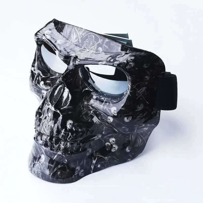 Face Shield Motorcycle Biker Full Face Plastic Skull Mask with Goggles Motocross Motorcycle Helmet Moto Casco Capacete Ghost