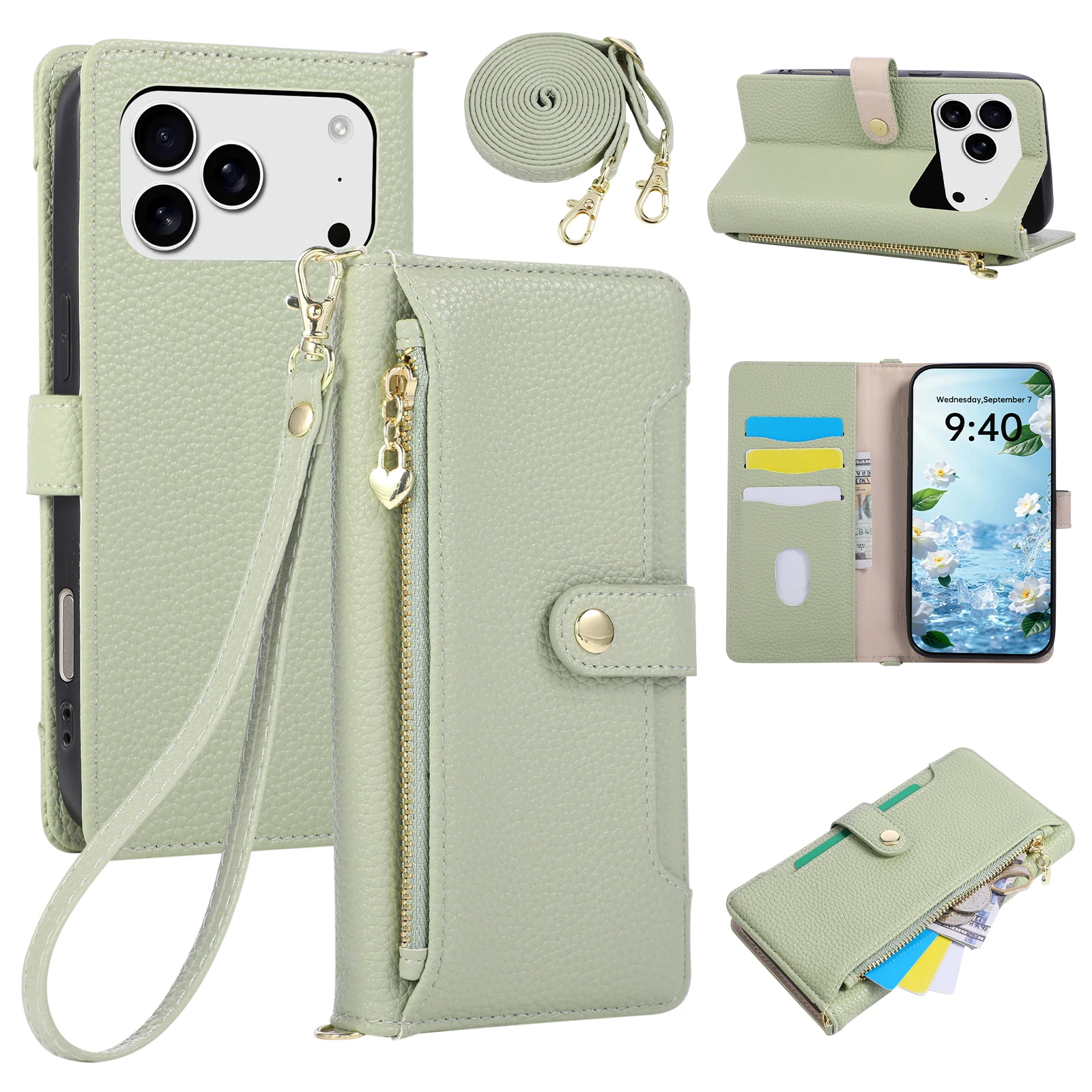 Multi-Function 3 Cards Zipper Pocket Wallet Case for Samsung Galaxy Note 20 Ultra 10 Plus Crossbody Lanyard Leather Book Cover