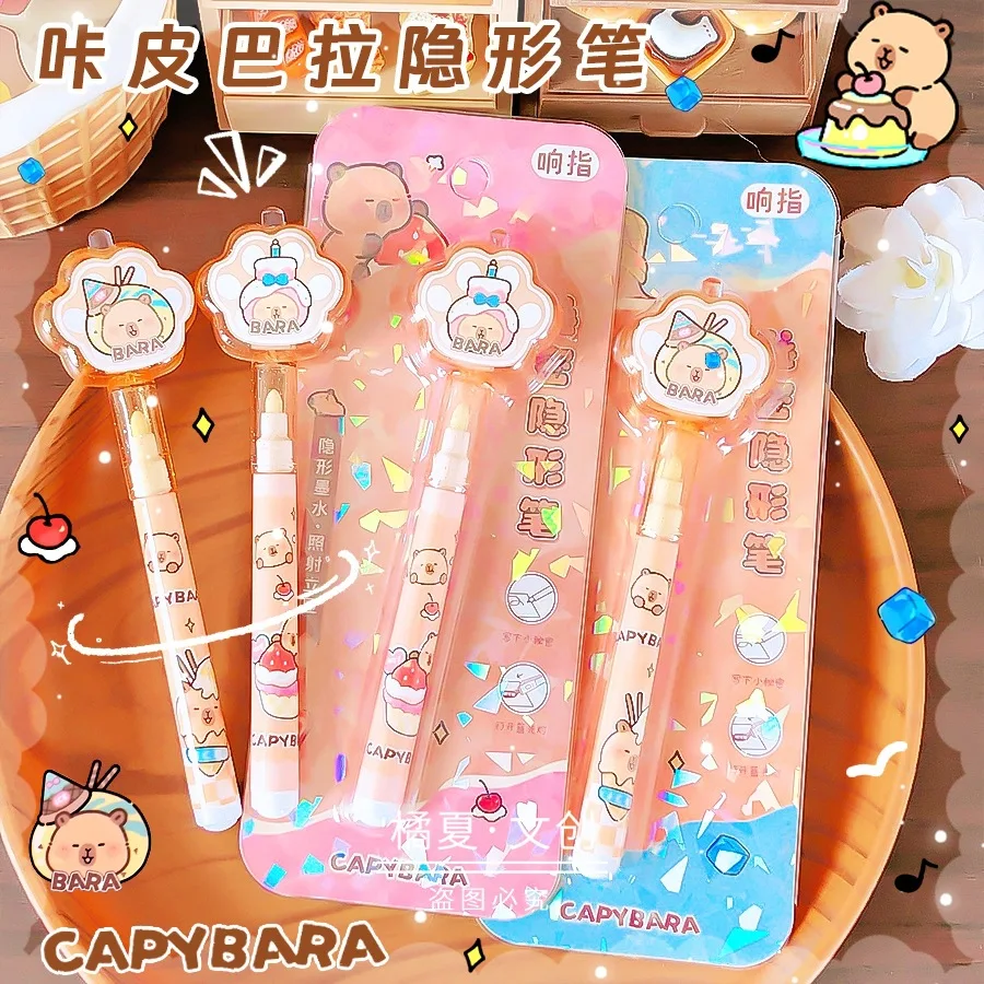 2Pc/Lot 2026 Cartoon Capybara Invisible Pen With UV Light Student Stationery Elementary Supplies Secret Writing Notebook Diary