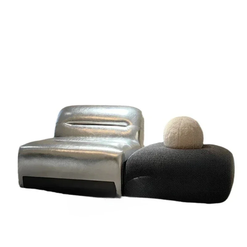 Designer pearlescent leather silver single sofa studio sofa