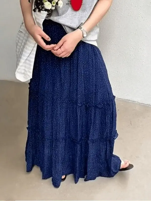 Zomer Nieuwe Trendy Polka Dot Gedrukt Rok Vrouwen Koreaanse Mode Hoge Taille Veelzijdige Lange Rok Casual Y2k Rok