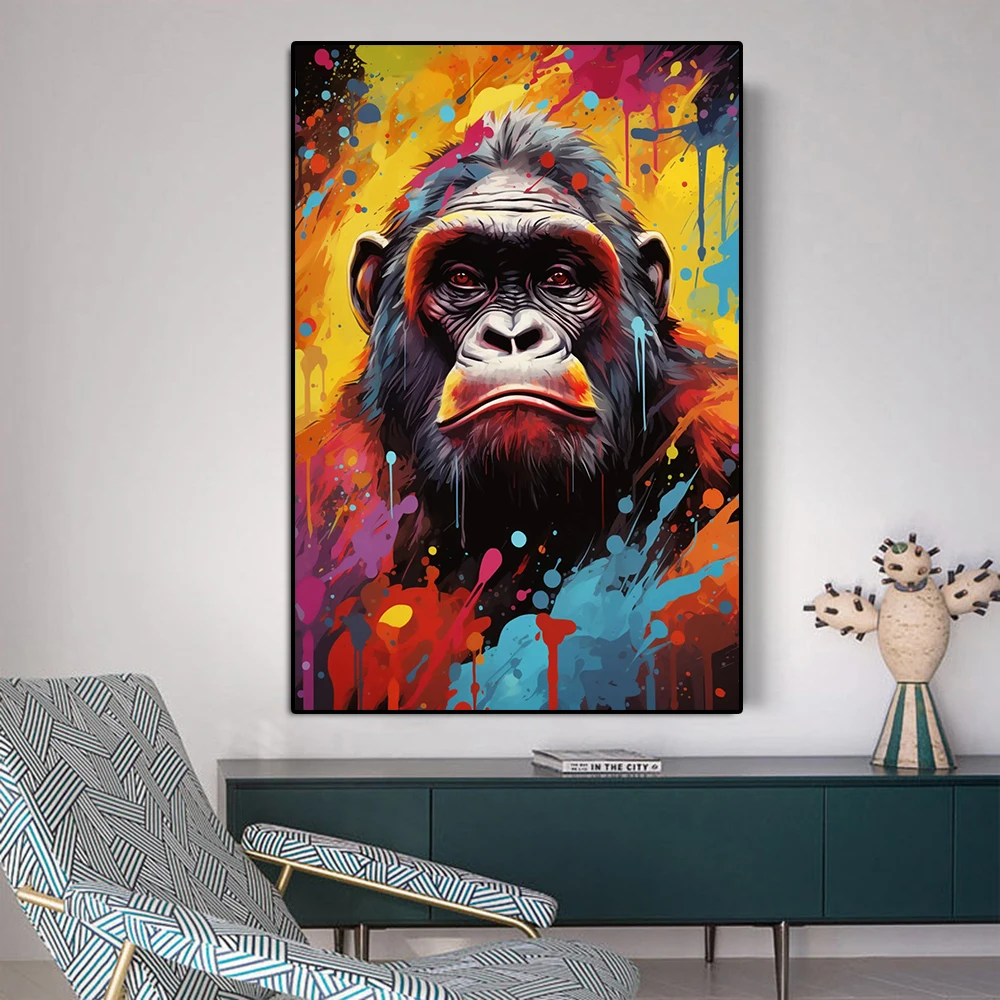 Abstract Street Graffiti Monkey Poster Fashion Animal Portrait Canvas Painting Chimpanzee Watercolor Wall Art Room Home Decor