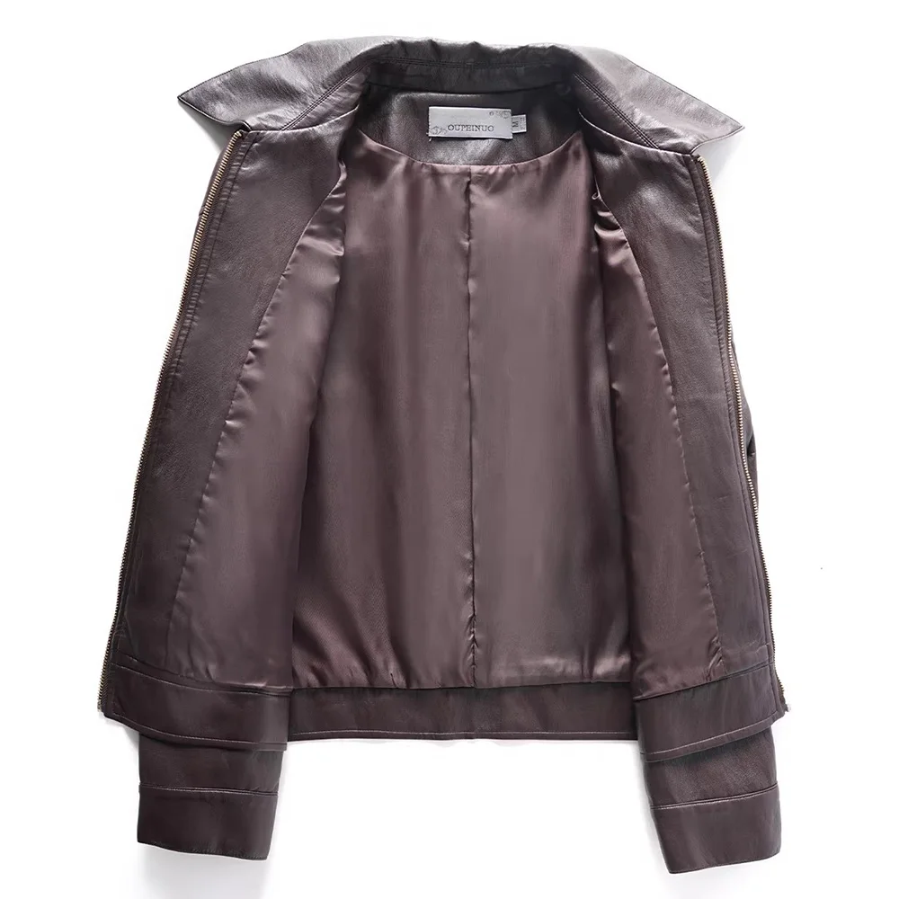 New Women Split Leather Jacket Spring Autumn Fashion Turn-down Collar Long Sleeve Casual Jacket Loose Daily Short Leather Coat view 2