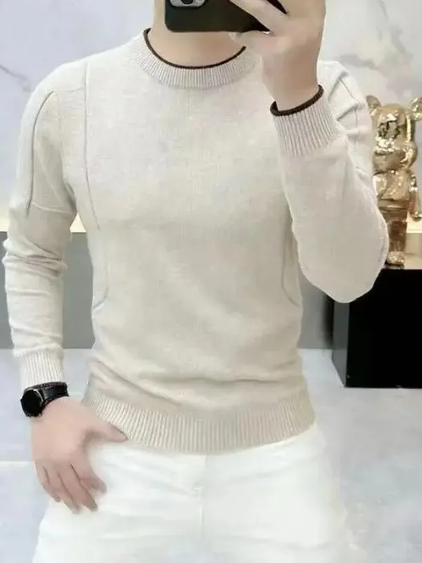 

Теплый вязаный свитер с длинным рукавом и круглым вырезом для молодежи, высококачественный, модный, с цветными блоками, базовый, удобный, из мягкой ткани