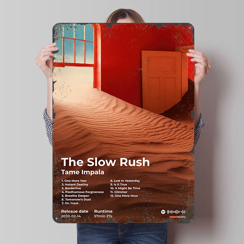Tame Impala - The Slow Rush Poster Customized Wall Art Vintage Metal Signs Retro Tin Plaque for Man Cave Garage Decorations Home