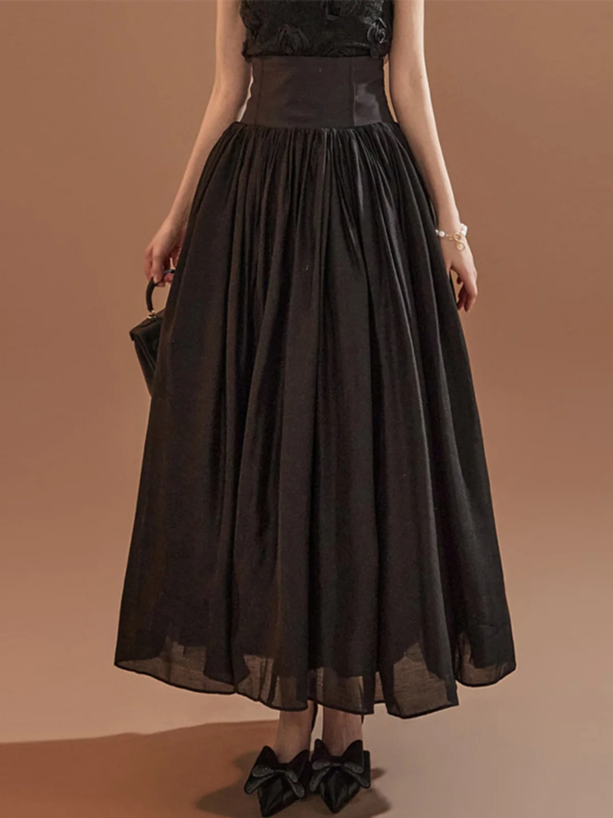 

Ele High Waist Loose Women's Skirt Me Gored A-Line Midi Skirt Ci Commute Polyester Fiber 2024 Summer Collection