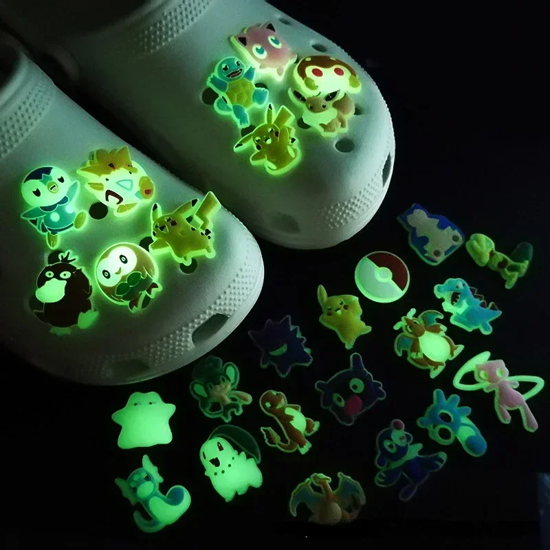 10pcs Pokemon PVC Shoe Crocs Decor Accessories Kids Party Gift Buckle for Kids Charms Pikachu DIY Cartoon Animals Luminous Shoes