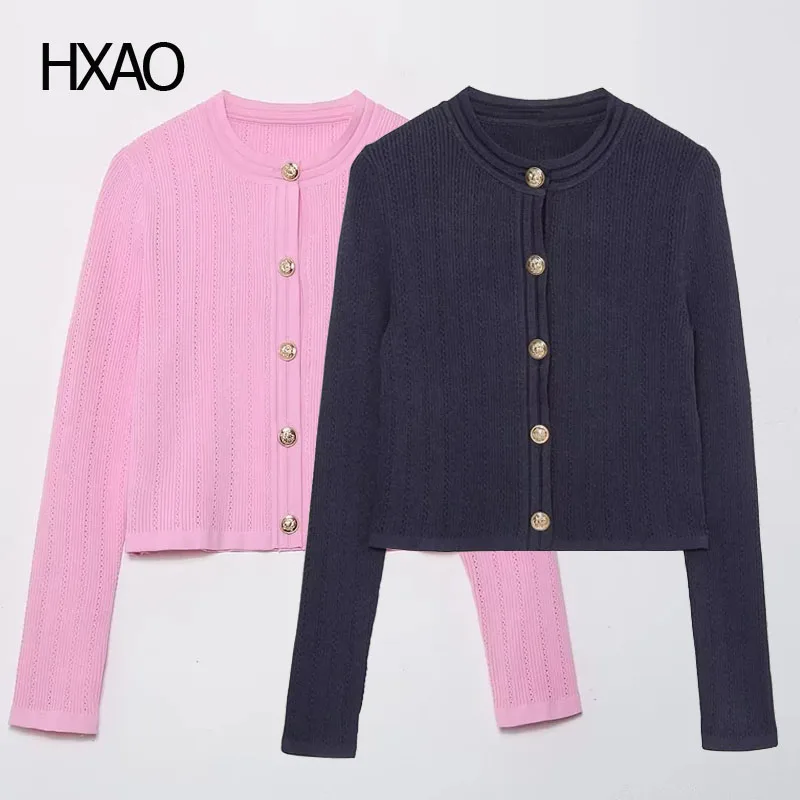 

Вязаный кардиган HXAO для женщин, укороченный вязаный Топ, кашемировые свитера, женский кардиган с длинным рукавом, укороченные свитера, женская трикотажная одежда