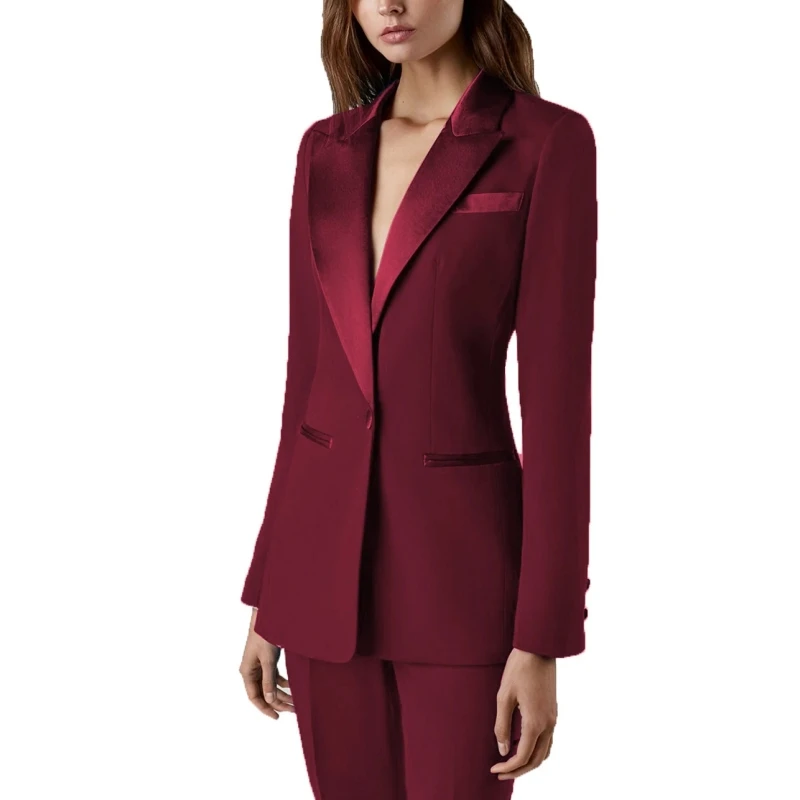 

Lansboter Burgundy Women Suit 2 Piece Wedding Tuxedos Party Office Work Slim Fit Business Lady Suit Blazer Jacket With Pants