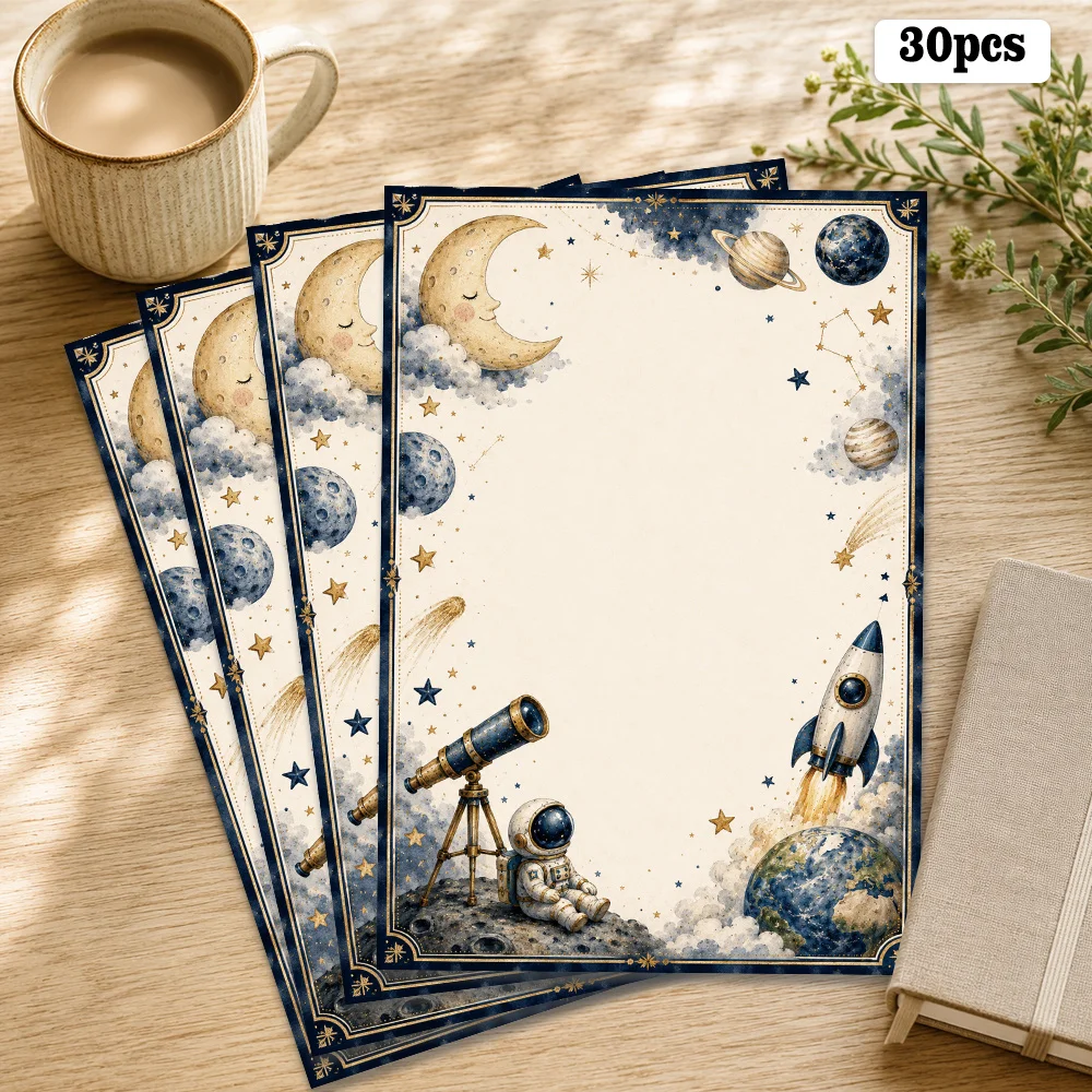 30 Sheets, B5 Space Astronaut And Starry Sky Themed Writing Paper,lined, No Glue,very Suitable For Notebooks,memos, And Stickers