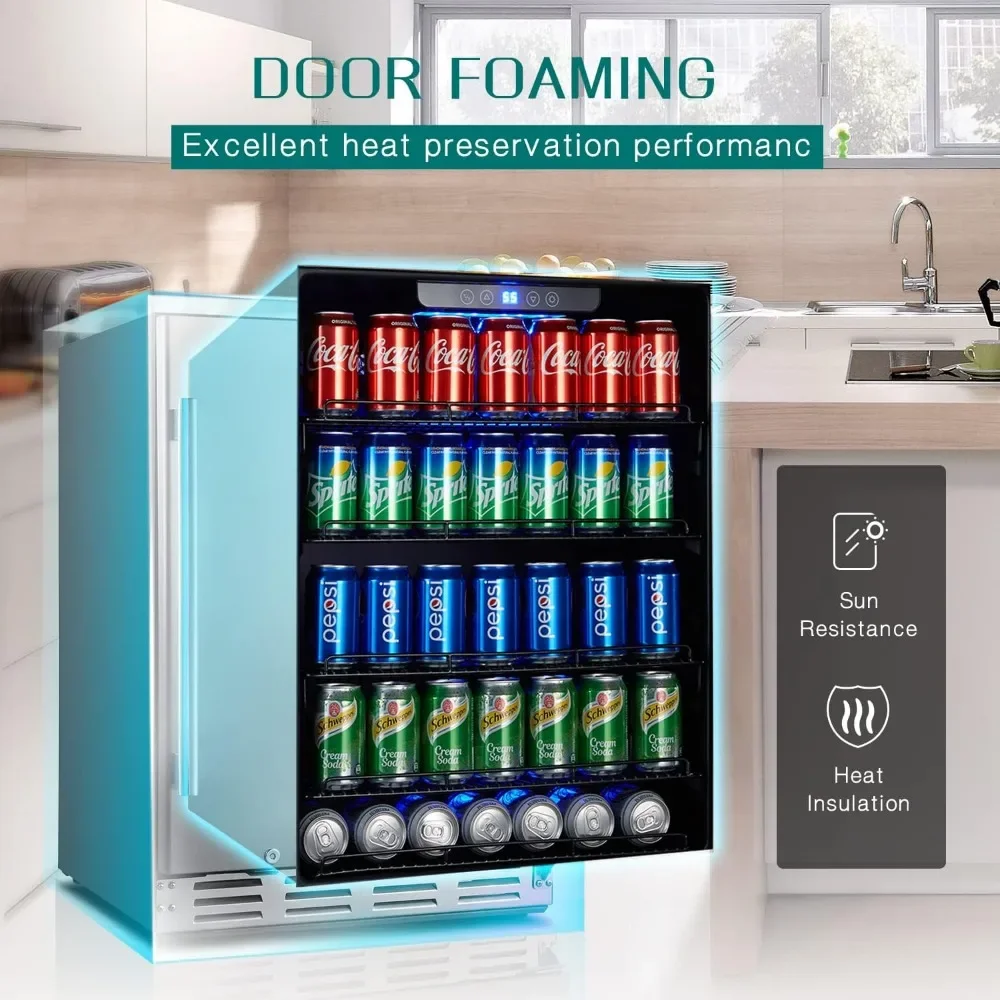Refrigerador de bebidas, refrigerador de bebidas bajo encimera de 24 pulgadas para 154 latas con 32-41 ℉   Gama de temperatura, refrigerador de cerveza