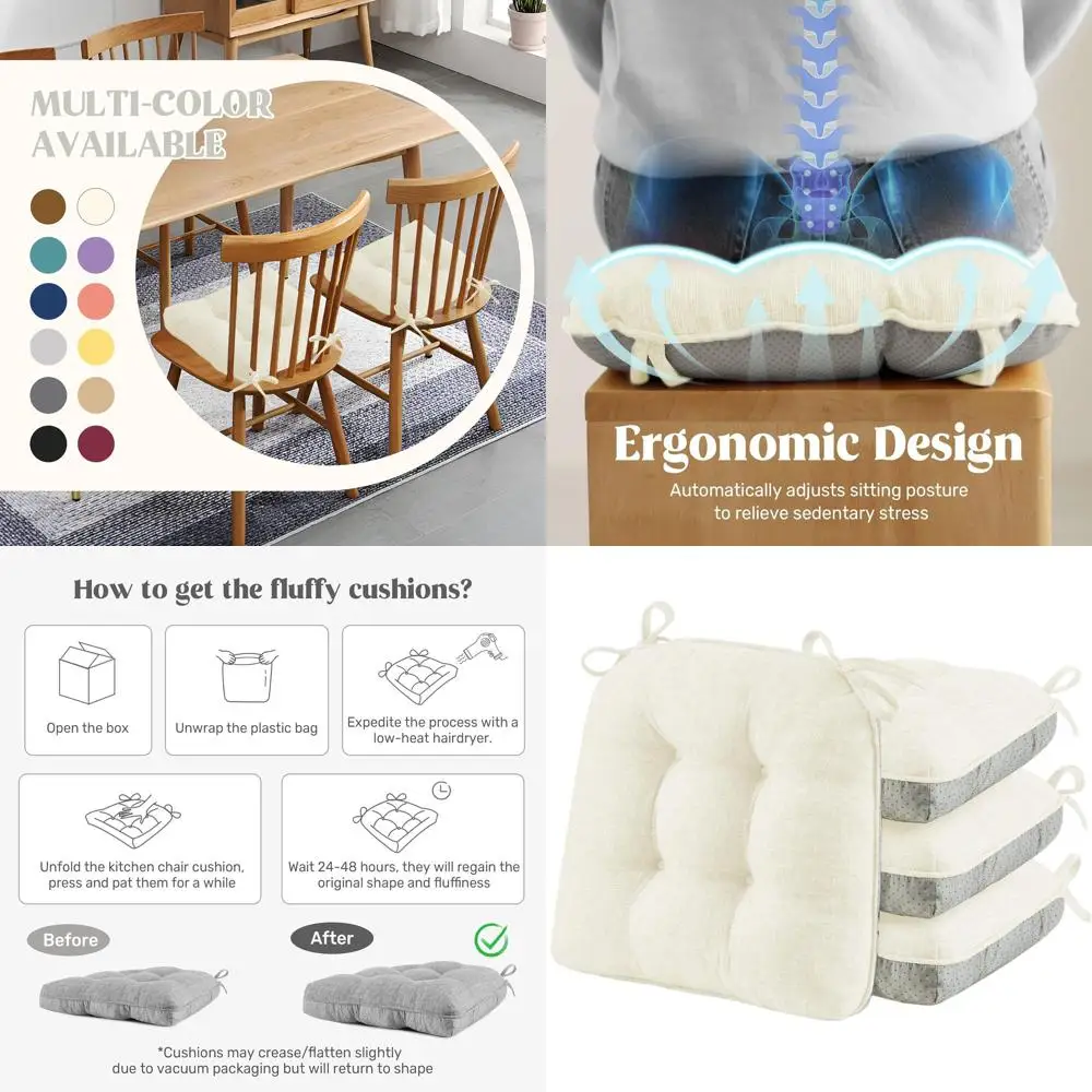 

Подушки для обеденных стульев, подушечки из пены с эффектом памяти с нескользящей подложкой, набор моющихся подушек для сидений из 4 предметов 15,5 x 15,5 x 4 цвета слоновой кости