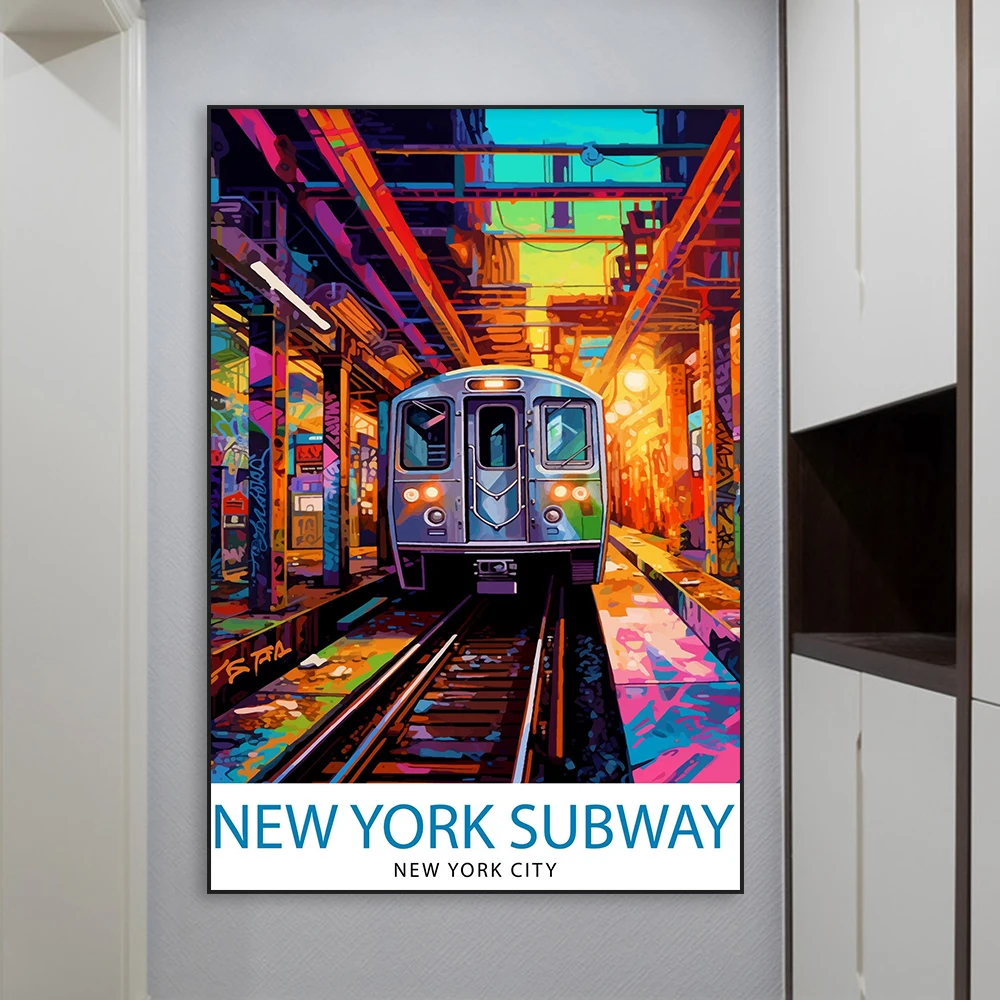 

Colorful Graffiti Art Travel Poster New York Subway Print Landscape Print Cityscape Vintage Canvas Painting Home Bedroom Decor