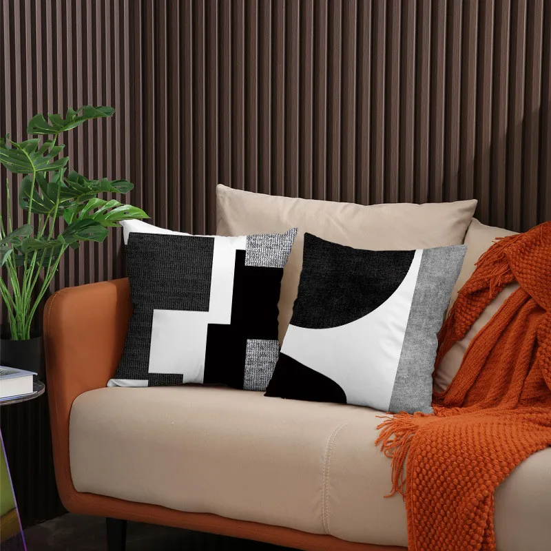 Black and White Geometric Modern Abstract Neutral Art Throw Pillow Cover 45x45cm Cushion Case for Home Decor Sofa Couch JAF089