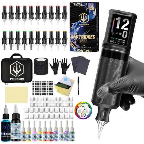 Kit de tatuaje POSEIDON V5, Kit de pluma de tatuaje para maquillaje permanente, Kit de máquina de tatuaje profesional inalámbrico HM163, Kit de pistola de tatuaje