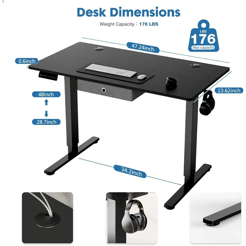 Electric Standing Desk with Drawer, Adjustable Height Sit to Stand Up Desk with Splice Board, Rising Home Office Computer