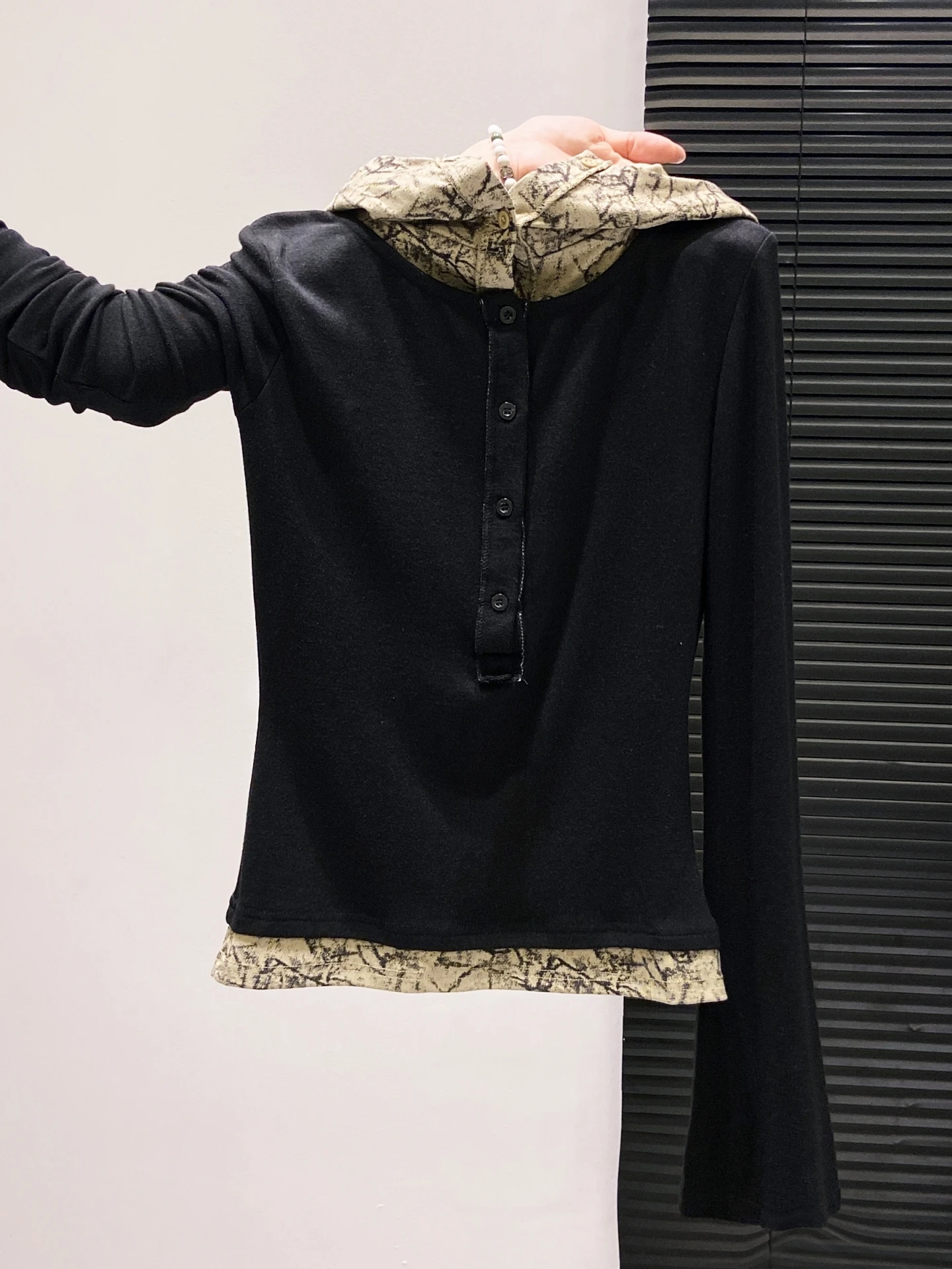   Felpa con cappuccio American Retro Color Blo Long Sve da donna, top in due pezzi finto misto cotone, vestibilità comoda