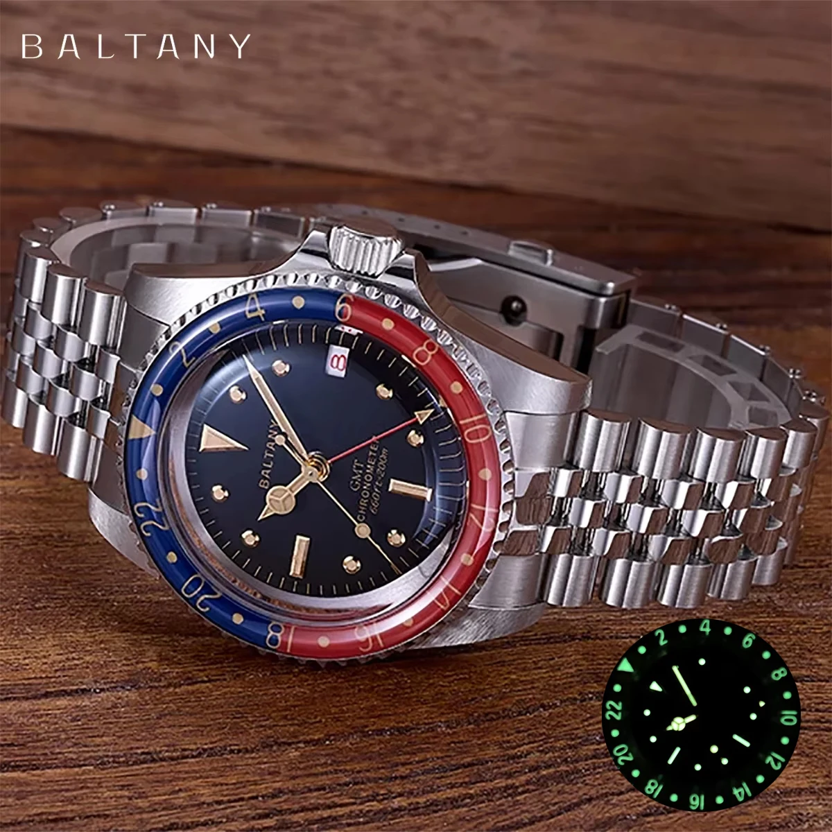 2024 New Baltany 1957S Retro 39Mm Automatic Mechanical Men's GMT Watch Stainless Steel Sapphire 20Bar Luminous reloj hombre