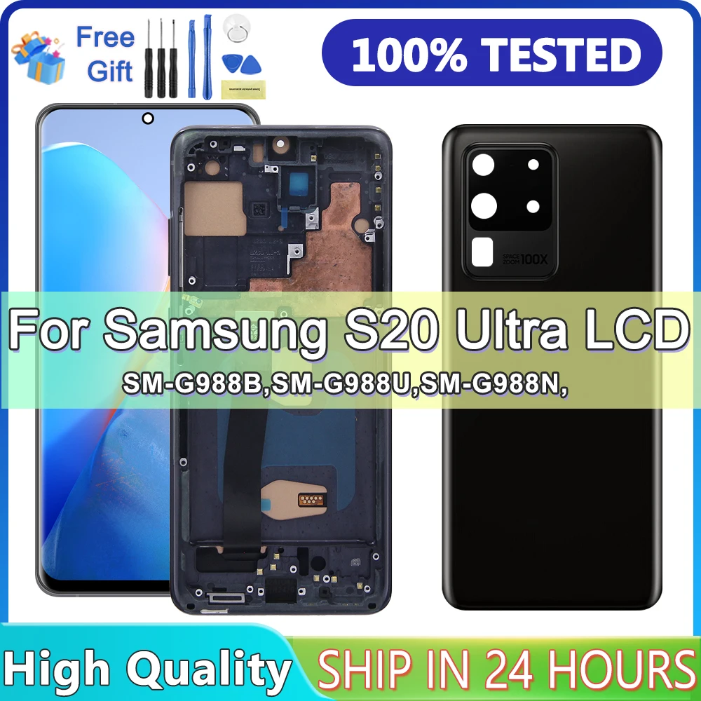 Tested S20 Ultra LCD With Frame For Samsung S20 Ultra 5G LCD G988 G988B SM-G988U Display Touch Screen Digitizer Replacement