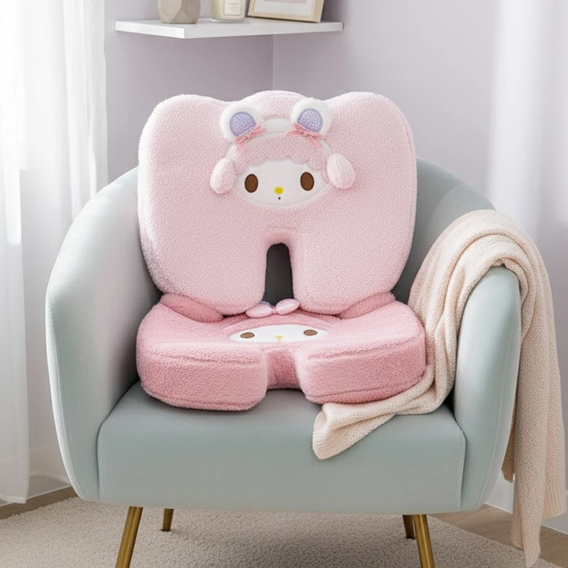 หมอนรองนั่งและพนักพิงหลัง Sanrio My Melody ทำจากผ้าฝ้ายเนื้อนุ่ม ใช้ได้กับเก้าอี้สำนักงาน นุ่มสบาย ซักได้ เหมาะสำหรับเป็นของขวัญ