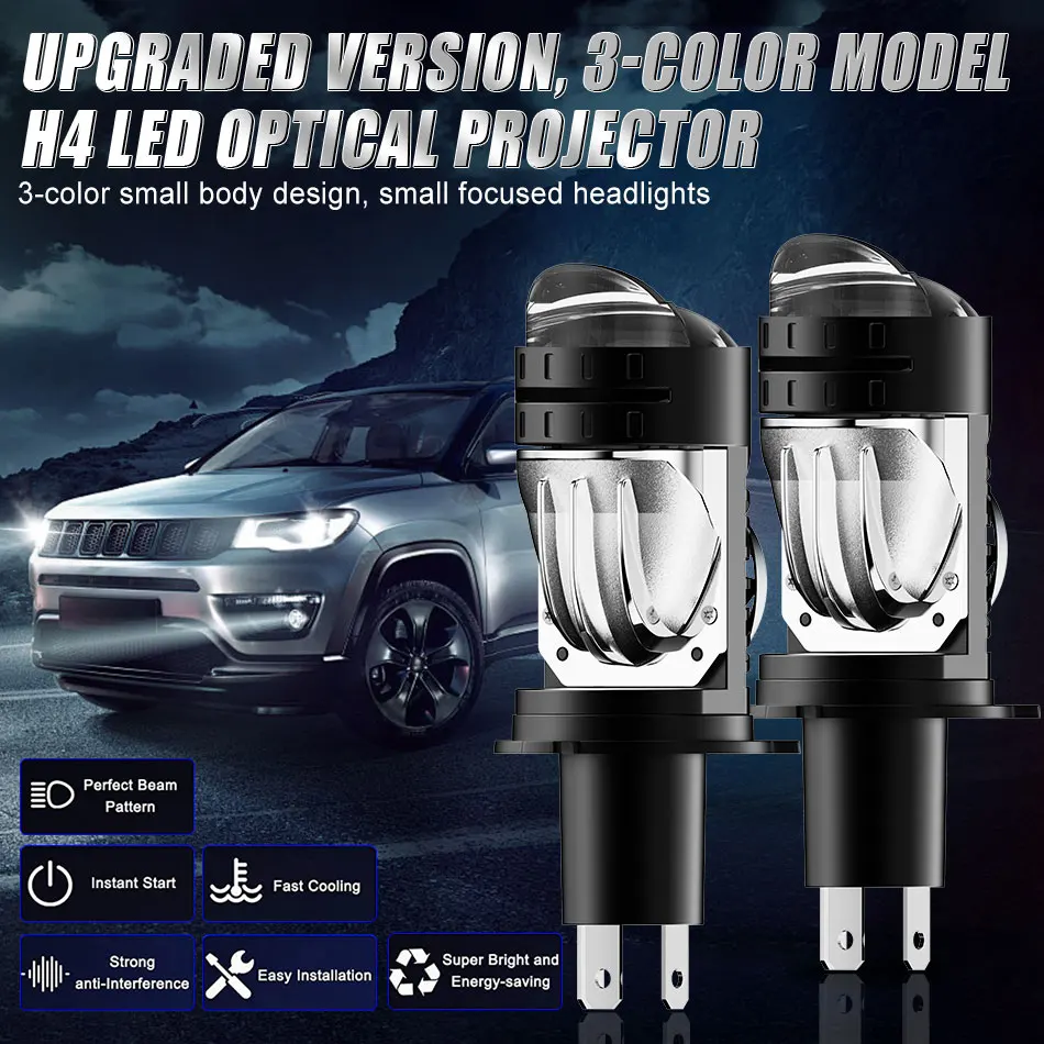 2PC 6000K H4 Bi Mini LED Projector Lens 4300K 3000K Car Bulbs Auto Headlight LHD Turbo Lamp Canbus Plug&Play Dual Motorcycle