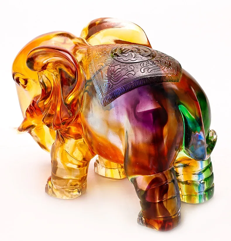 Bring Lucky Coloured Glaze Animal Elephant Ornament Fortune Craft Home Living Decoration