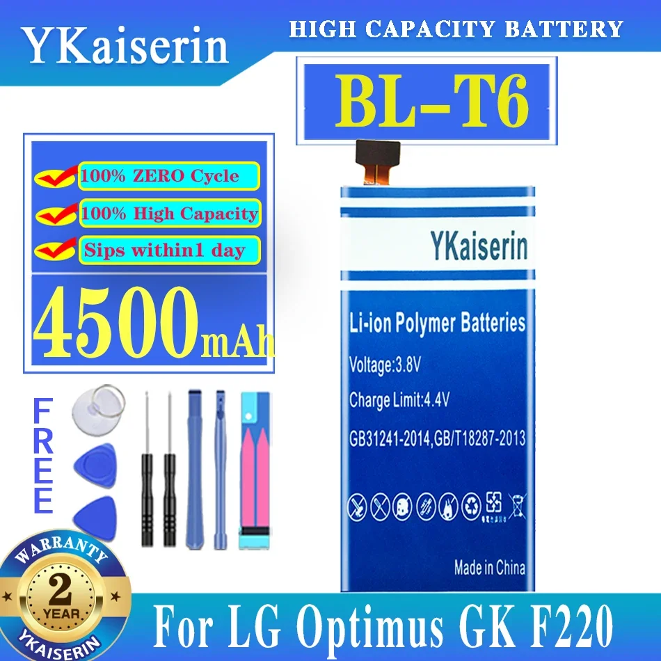 Ykaiserin 4500mah BL-T6 bateria de substituição do telefone móvel para lg optimus gk f220 f220s f220l f220k bateria bl t6 blt6