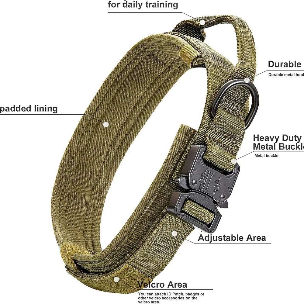 Nylon Tactical Dog Collar with Handle Adjustable and Durable Suitable for Medium Large Dogs Dogs Accessoires  Pet Items