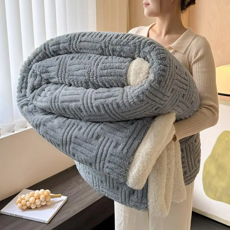 Thick Winter Lamb Velvet Blanket Double Layer Extra Warm Casual Luxury Coral Fleece Blanket Multifunctional Soft Cozy Throw