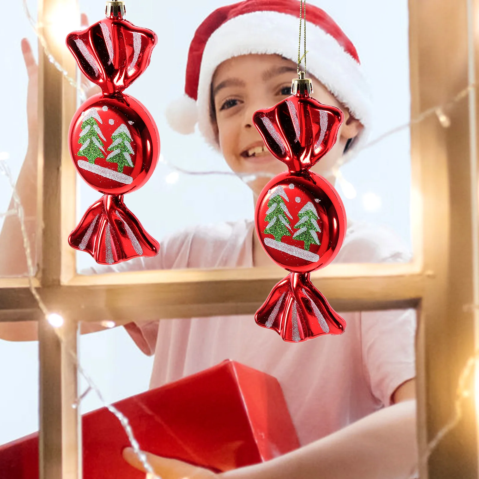 

2Pcs Christmas Candy Hanging Decorations Small Xmas Tree Pendants Lightweight Ornaments for Fireplace Window Party Photo Prop