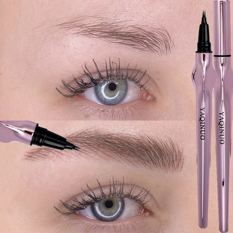 Waterdichte 2 Vork Tip Wenkbrauw Potlood Omtrek Schaduw Liggende Zijderupsen Eyeliner Blijvende Niet-Veeg Kleurvast Vloeibaar Wenkbrauwpotlood