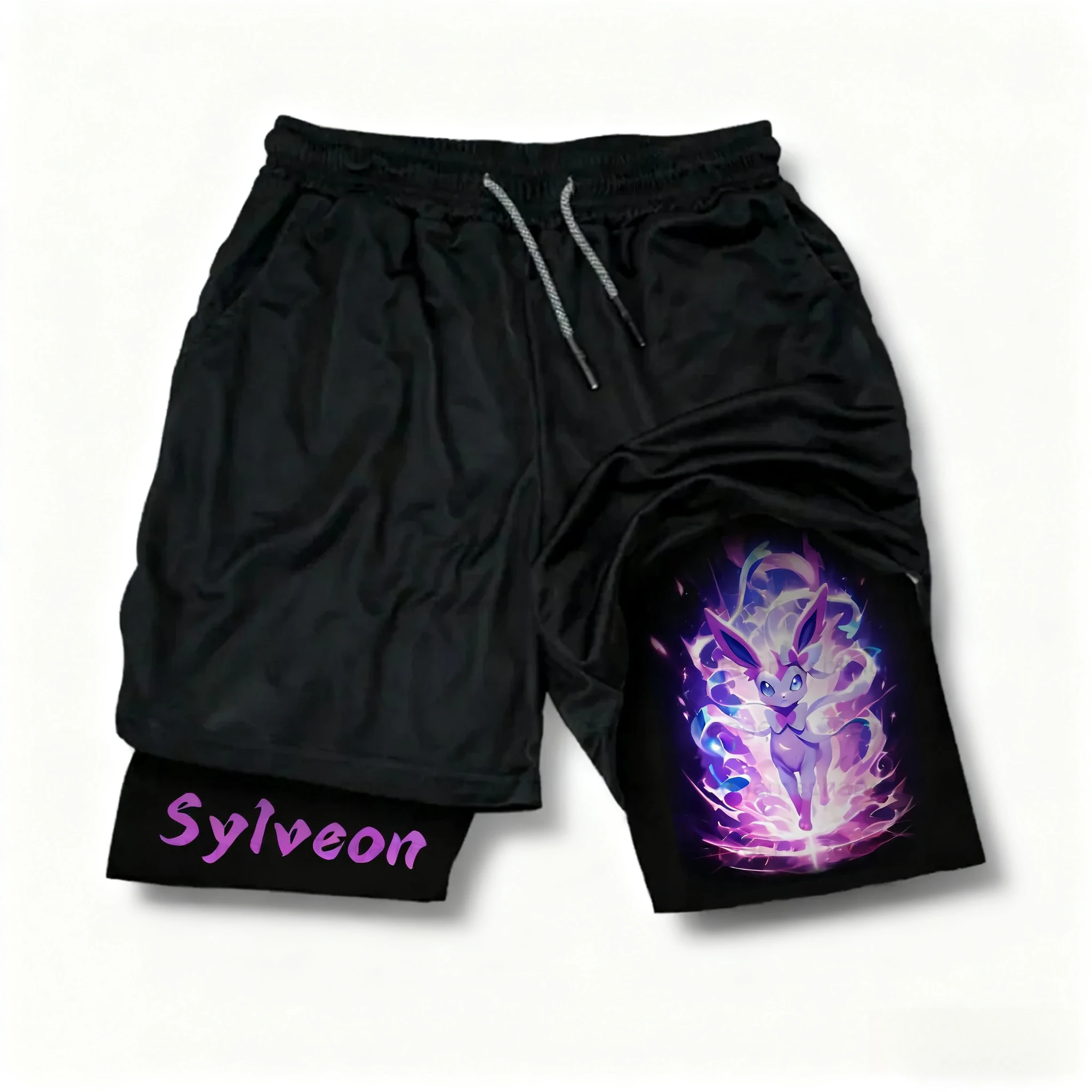 بوكيمون أنيمي 2 في 1 السراويل الرياضية 2026 صيف جديد عصري متعدد الوظائف تنفس التجفيف السريع طبقة مزدوجة السراويل