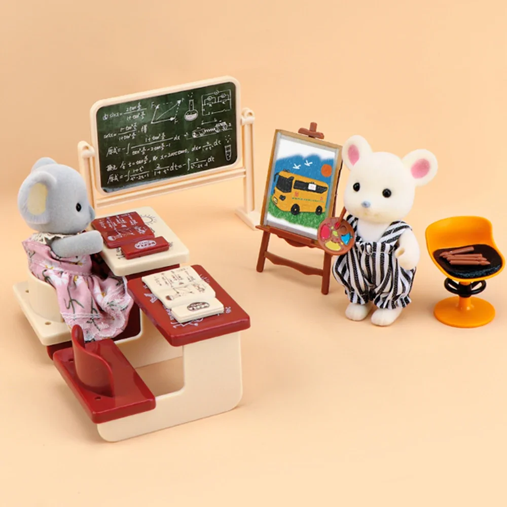 1:12 Dollhouse Miniature Classroom Desk Set Miniature School Desk Chalkboard Model for Mini House School Furniture Accessories