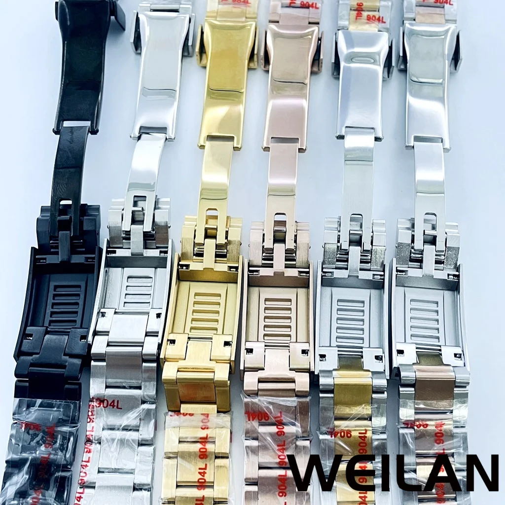 20mm Wide 904L Solid Stainless Steel Watch Strap Brushed and Polished Oyster Bracelet Folding Buckle Sliding Lock