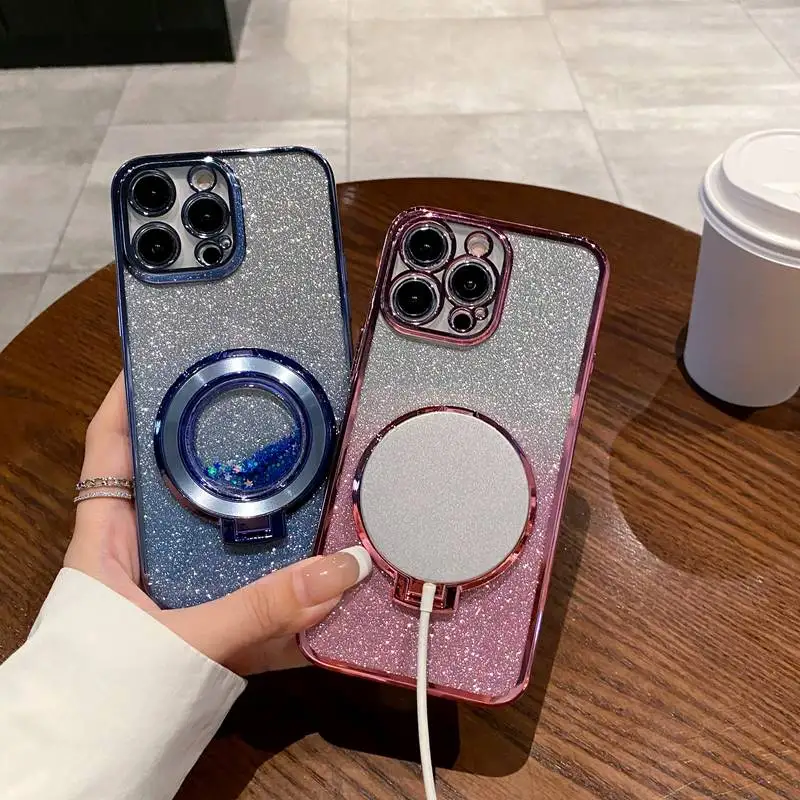Custodia In Silicone Con Glitter Per Xiaomi Redmi Note 14 Pro – Trasparente, Morbida, Antigraffio, Regalo Per Donne (Rosa/Viola)