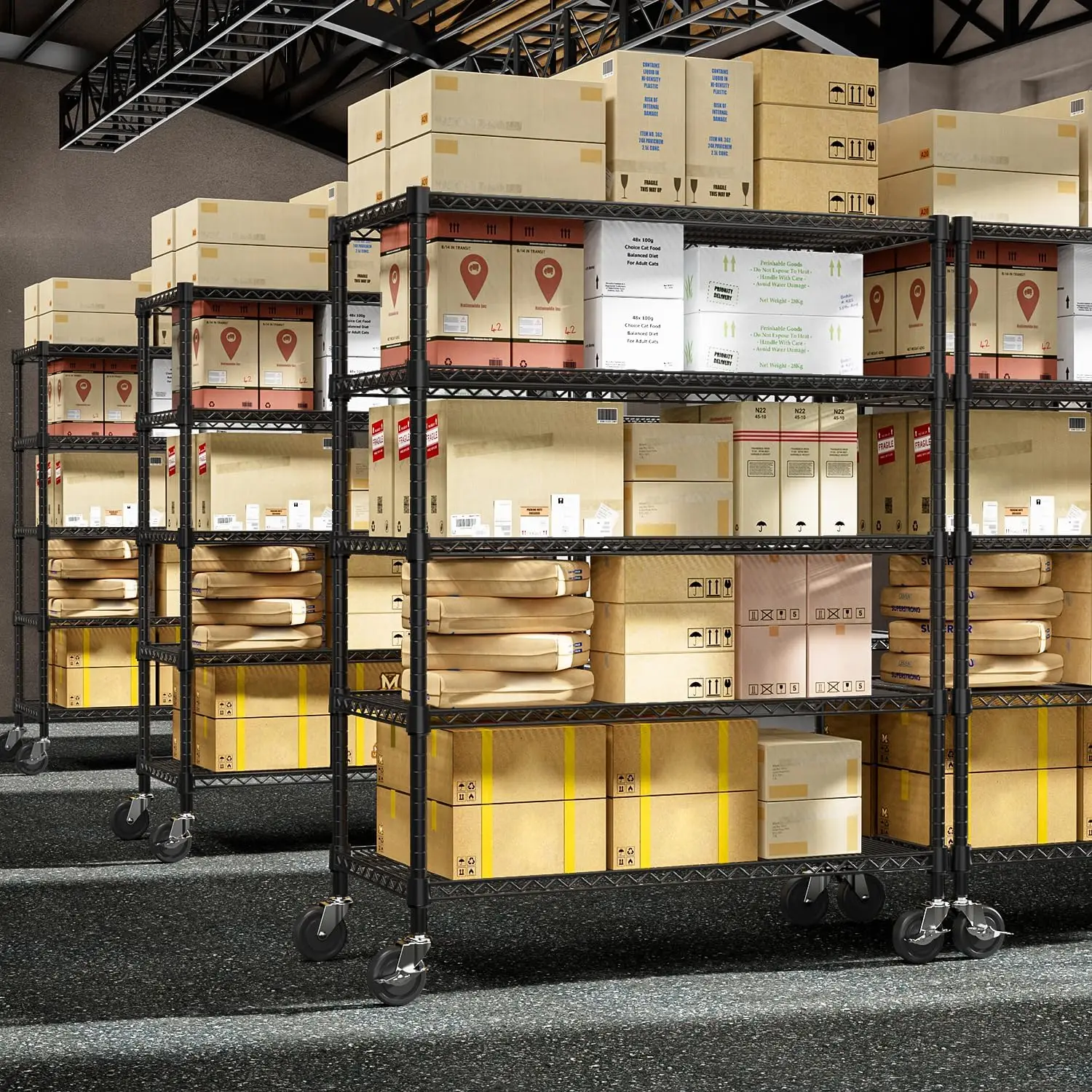 رفوف المرآب 5 وحدات رفوف معدنية صناعية للتجميع التجاري، الطابق السفلي، المخزن، المستودع، المدرسة، سهلة التجميع