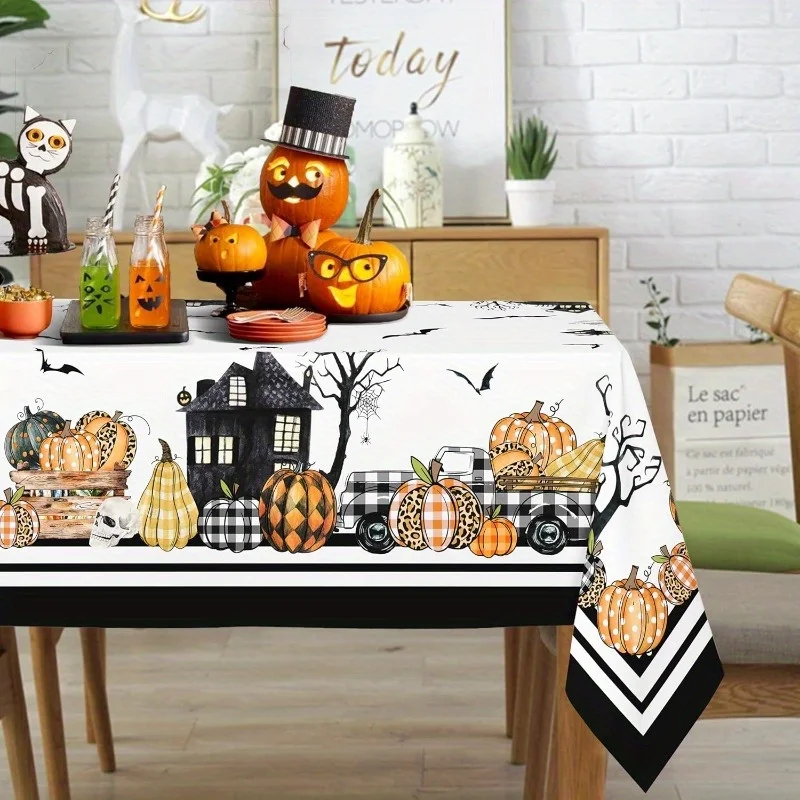 Jit 1 piece Halloween tablecloth with terrifying pumpkin castle pattern for home, dinner party, kitchen, festivalzyc