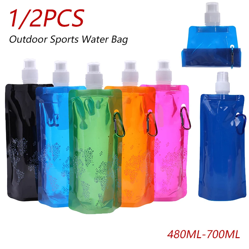 1/2pcs Foldable Water Bag 480/700ml Portable Soft Flask Bottle Outdoor Sport Hiking Camping Water Bag Folding with Water Bucket