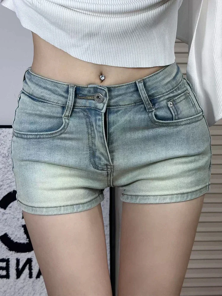 Vintage Washed Distressed Sexy Shorts for Women New Blue Basic Button Simple Casual Fashion Slim XS-XL Female Jeans Shorts Z15