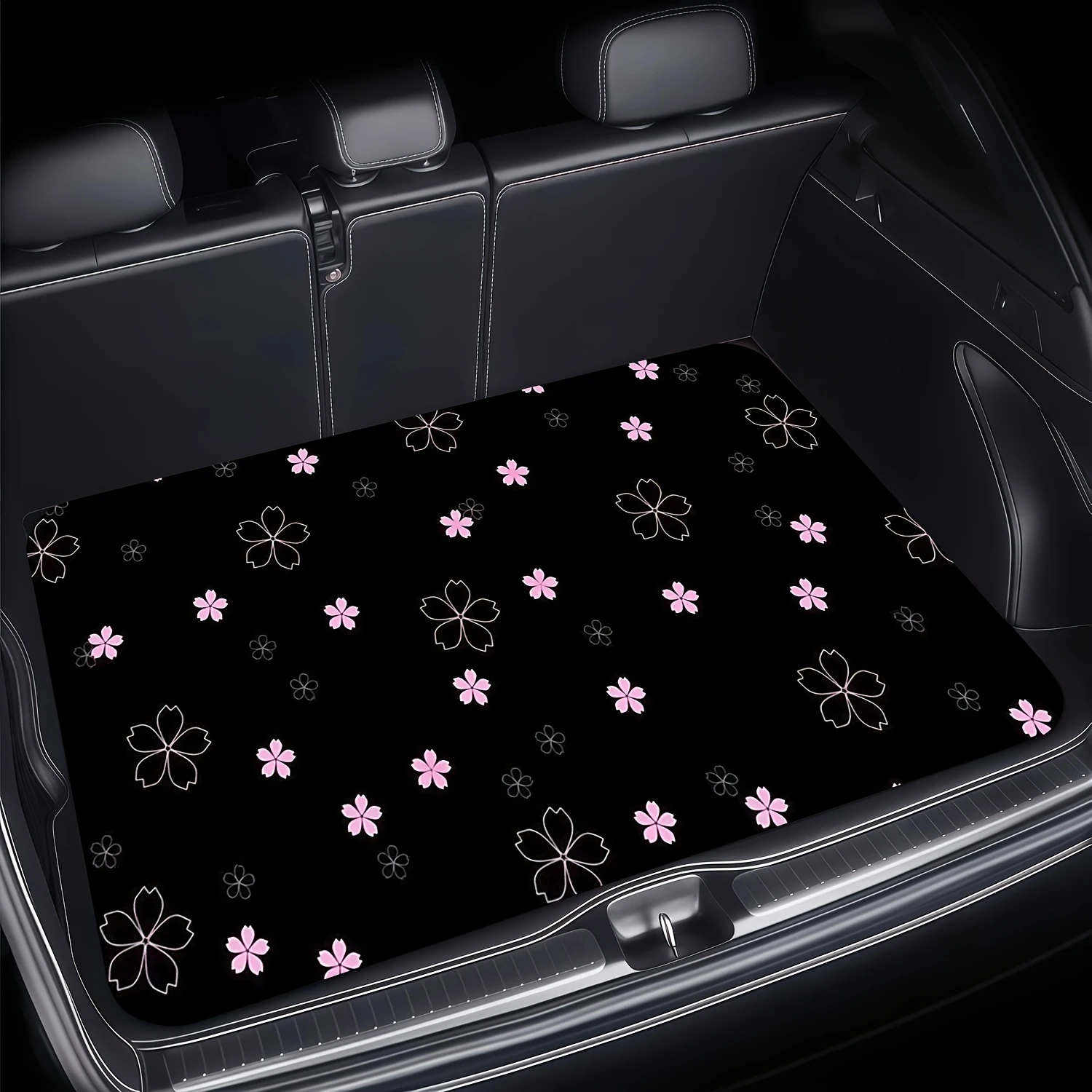 VIKAMA Japanese-Style Cherry Blossom Trunk Mat, Wear-Resistant and Stain-Resistant Car Trunk Liner, Car Decorative Mat
