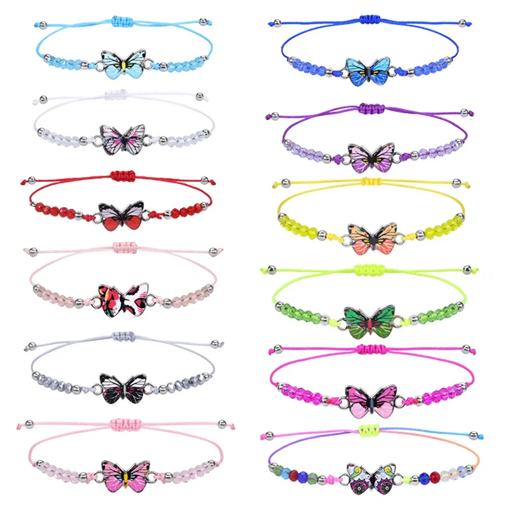 Crystal Butterfly Bead Geweven Touw Ketting Vrouwen Kids Sieraden Voor Meisjes Leuke Charm Sieraden Zomer Strand Accessoires