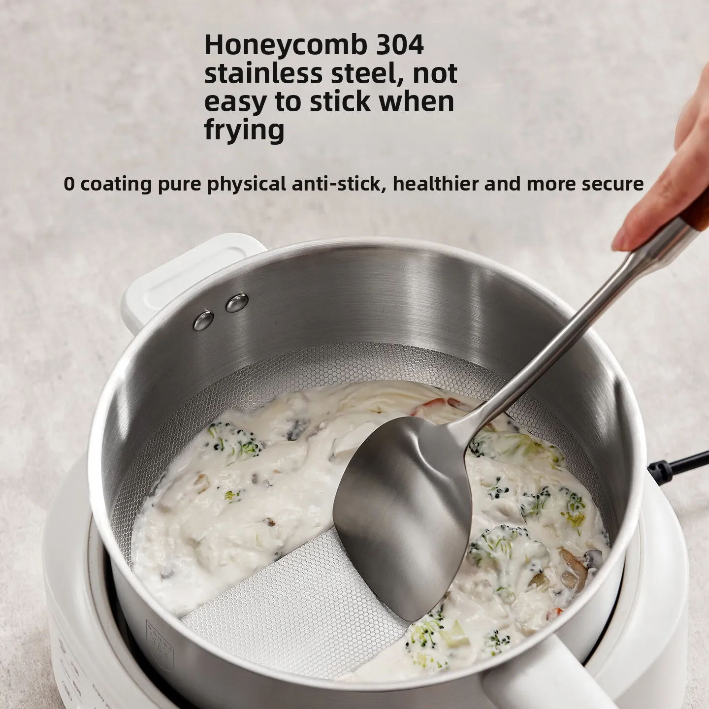 3L 0 Coating Stainless Steel Electric Pot Detachable Honeycomb Nonstick Cooker with Steamer for Fry Steam Boil Home Use 멀티 전기 냄비