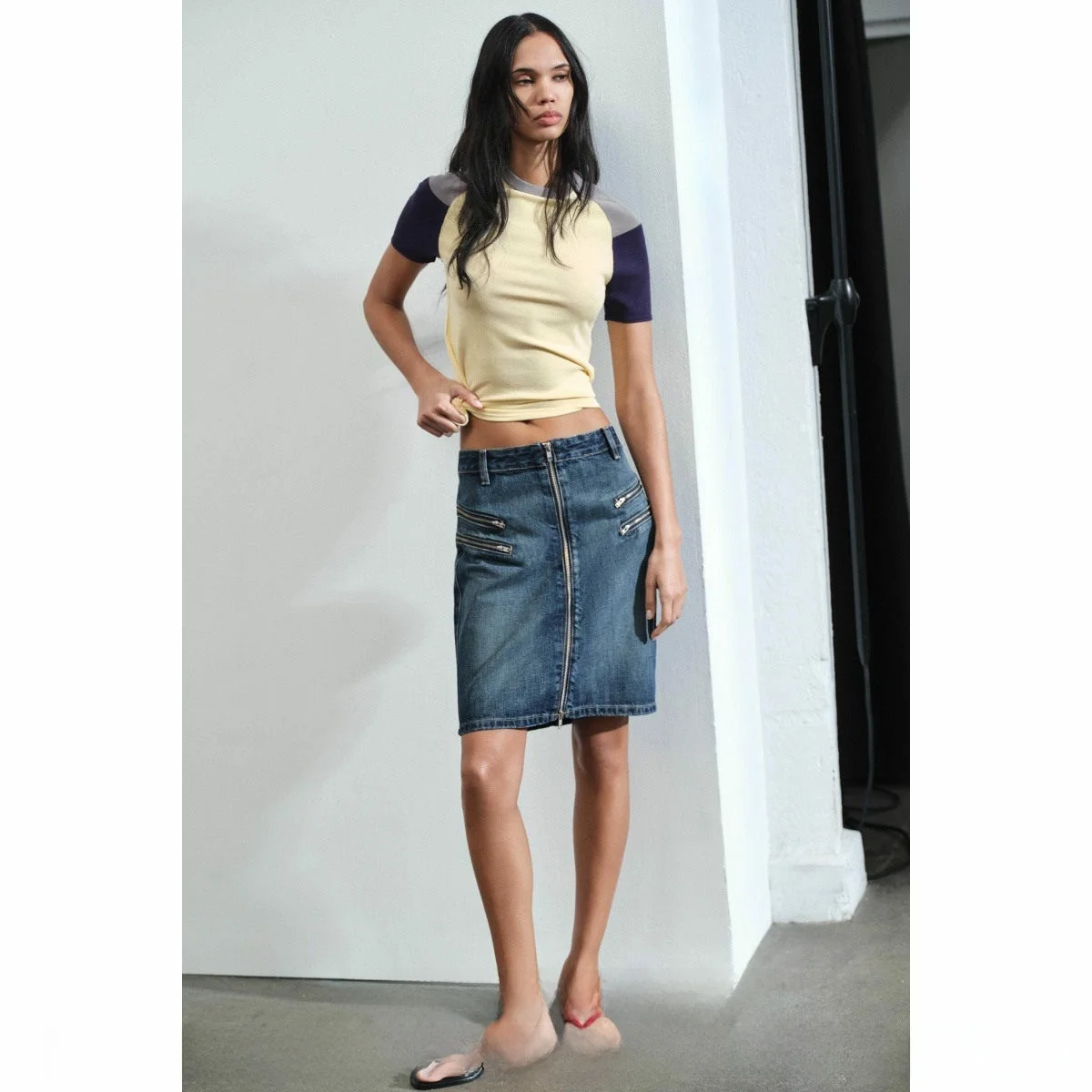 Fashionable Retro Versatile Mid-Waist Casual Zipper Denim Midi Skirt Women's Cotton Straight Cut Straight Leg Summer New Arrival