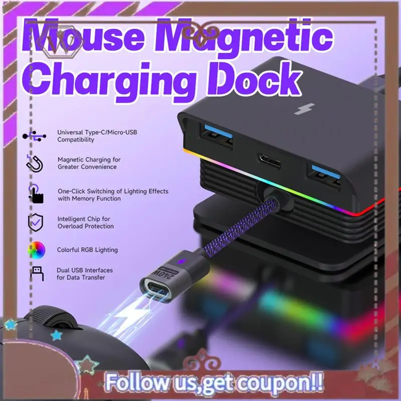 ABBG-RGB Магнитная зарядная док-станция для мыши для Logitech G PRO X SUPERLIGHT 2 MX Master 3S 3 Anywhere VGN VXE R1 Max AJAZZ AJ199