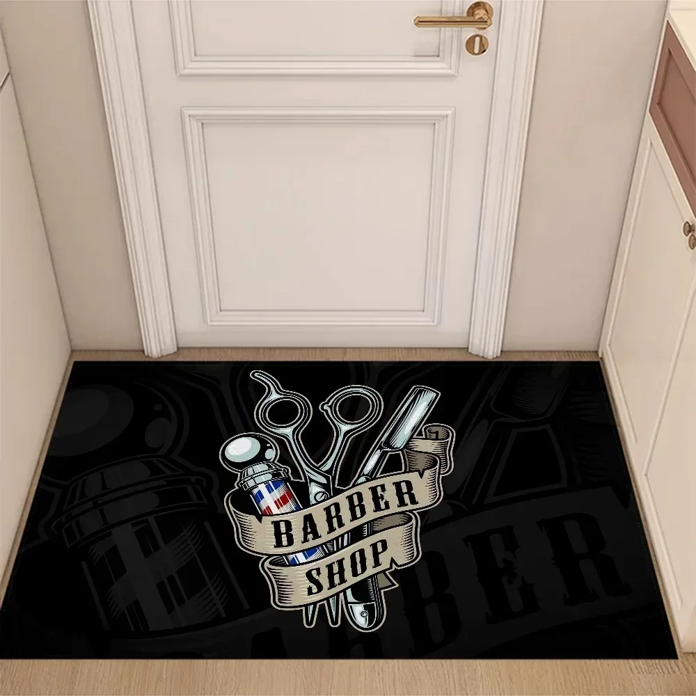 Barber Shop Printed Floor Mat Welcome Entrance Doormat Non-Slip Bath Mat Fashion Hair Salon Graphic Home Area Carpet Rugs